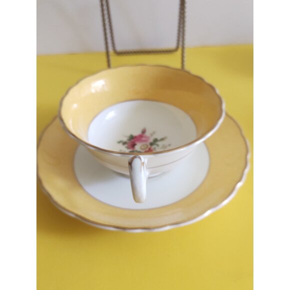 Royal Cauldon England Bone china wide mouth tea cup and saucer  Yellow, Floral - Picture 12 of 13